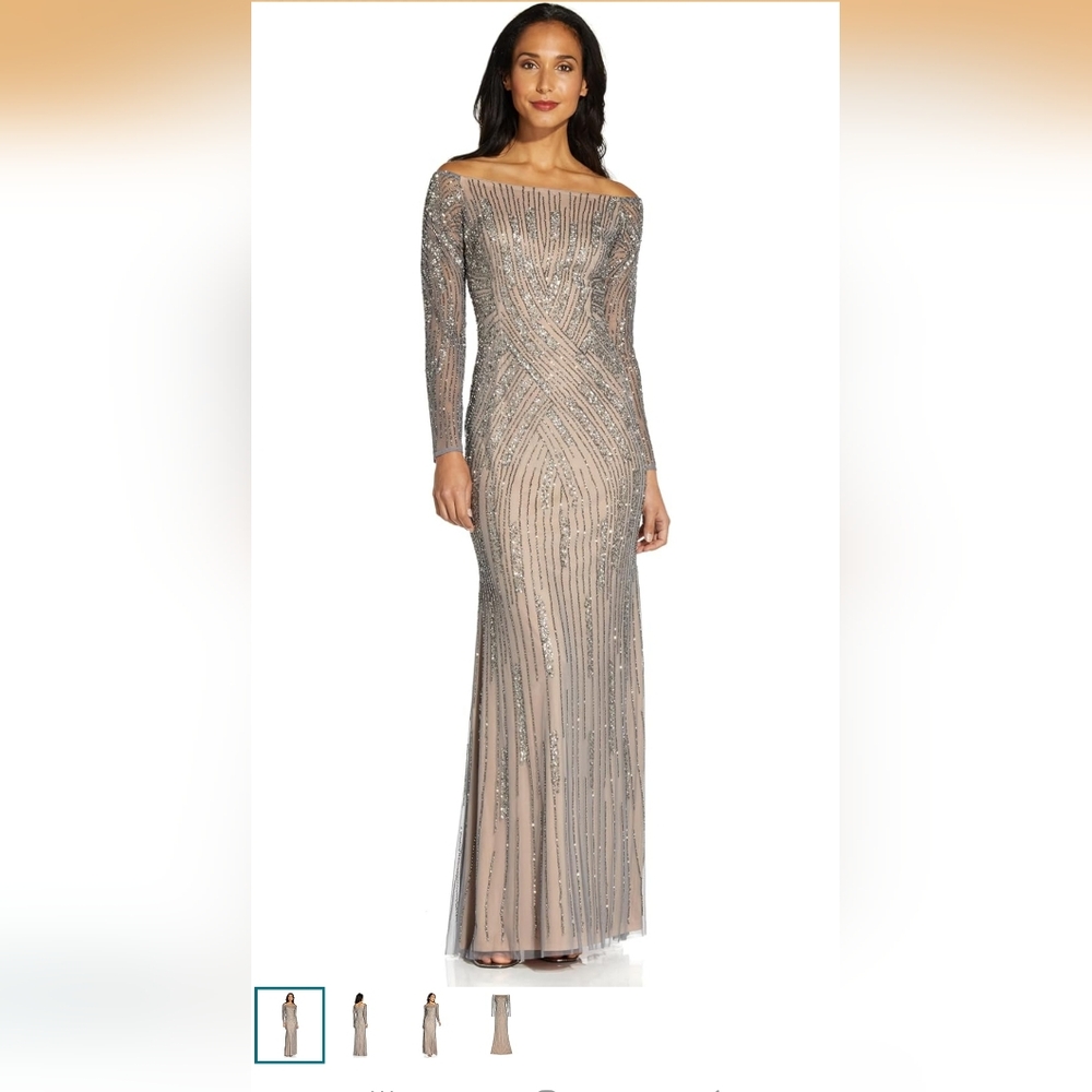 Adrianna Papell Beige and Gray Dress